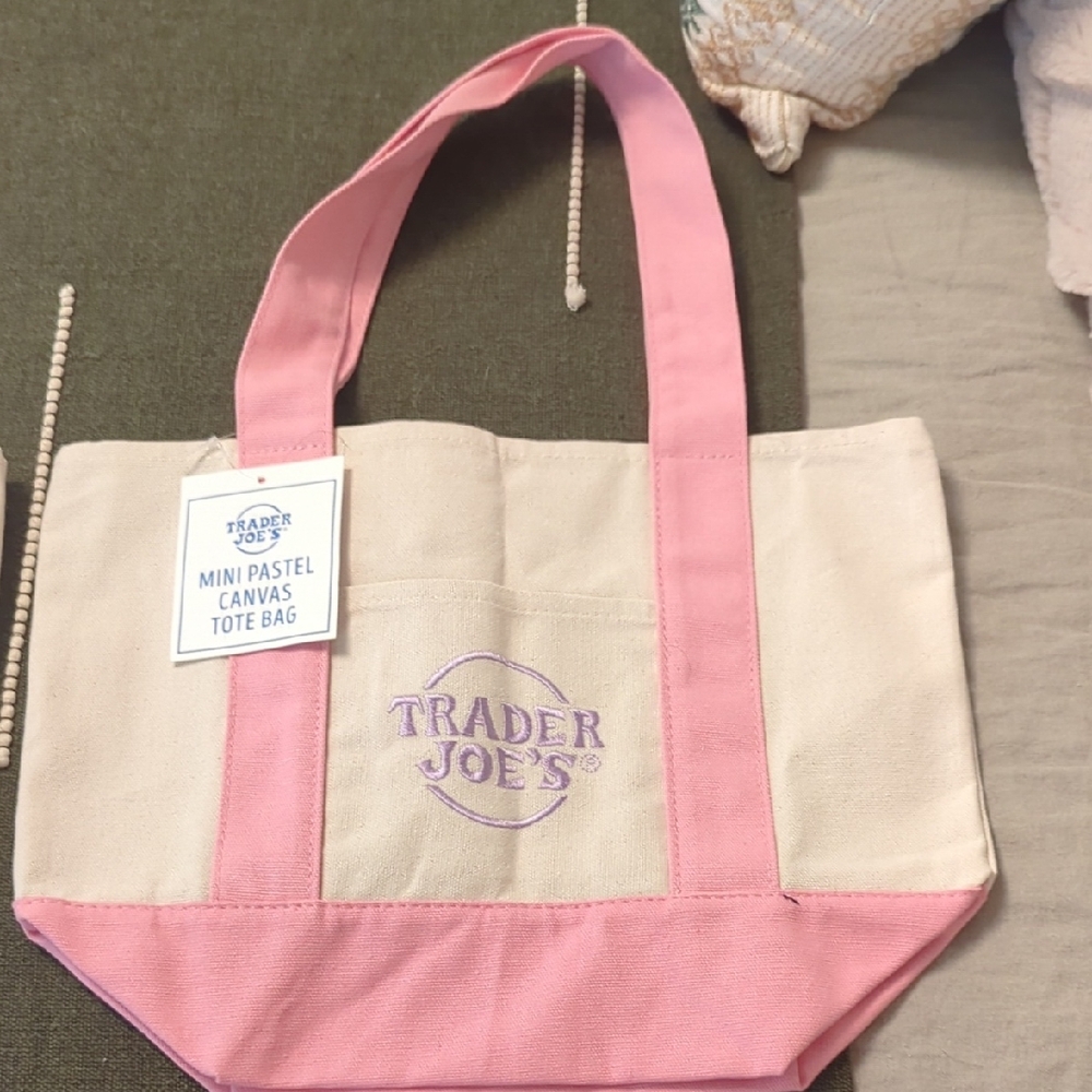 Trader Joe's Mini Canvas Pink Easter Tote Bag
